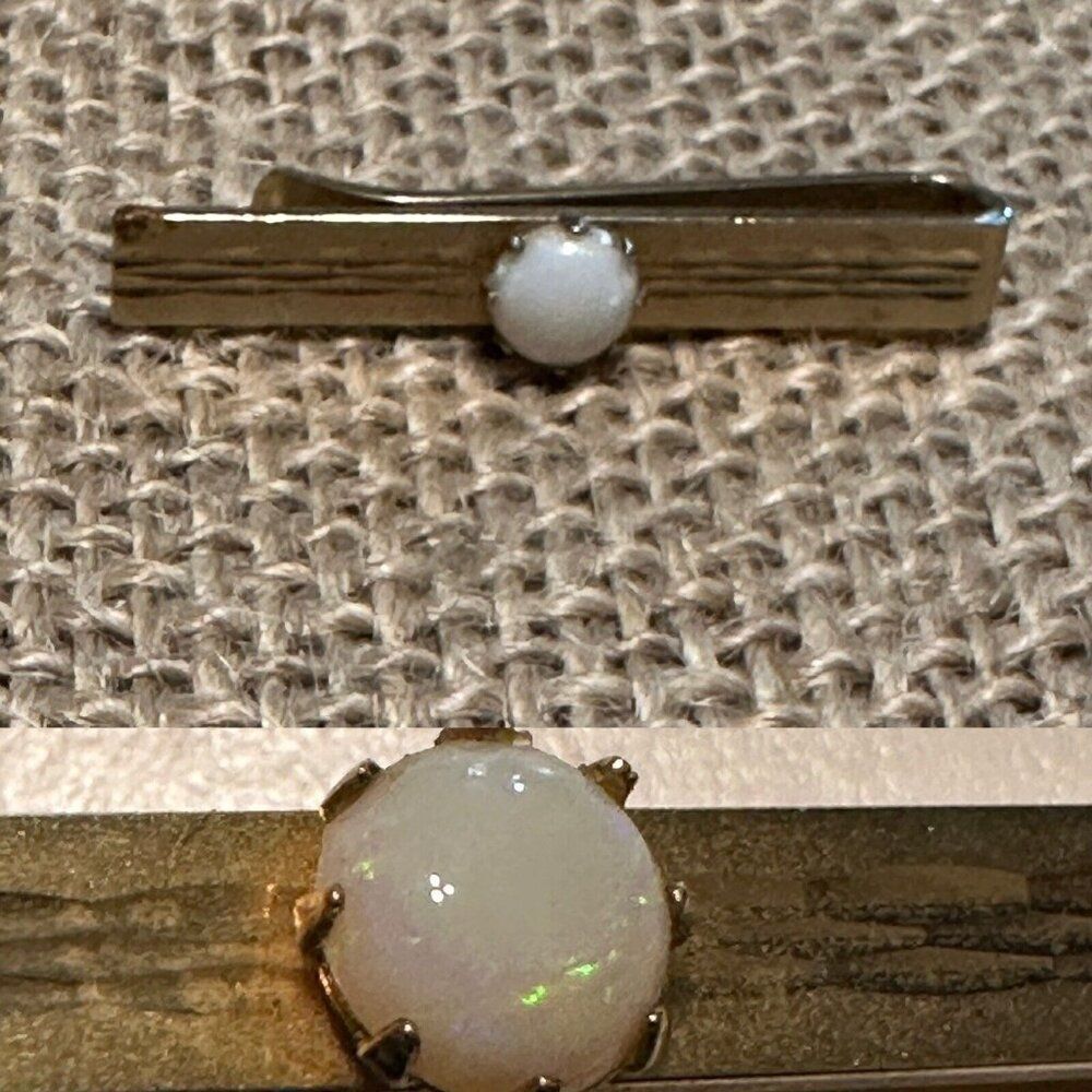 Vintage Swank Tie Clip Gold Tone Faux Opal Wedding Formal October